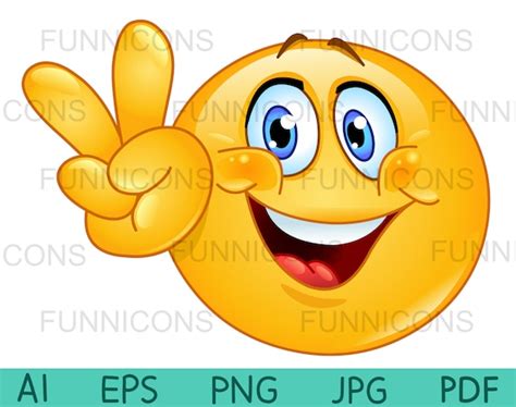 Clipart of a Happy Emoji Emoticon Making V Sign. Peace | Etsy Australia