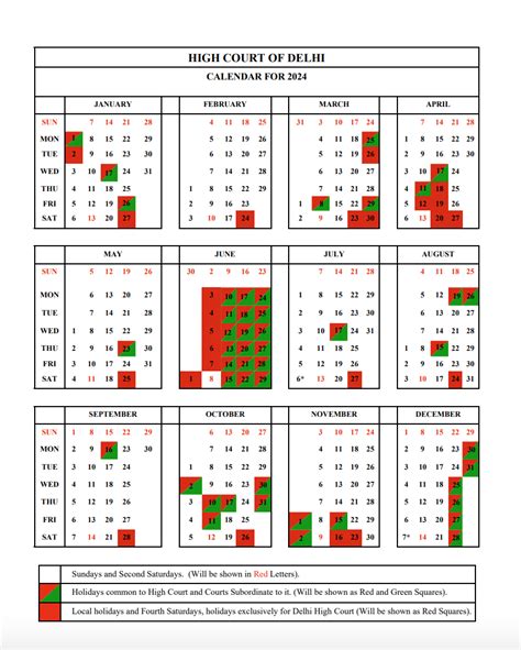 2024 Delhi High Court and District Courts Calendars