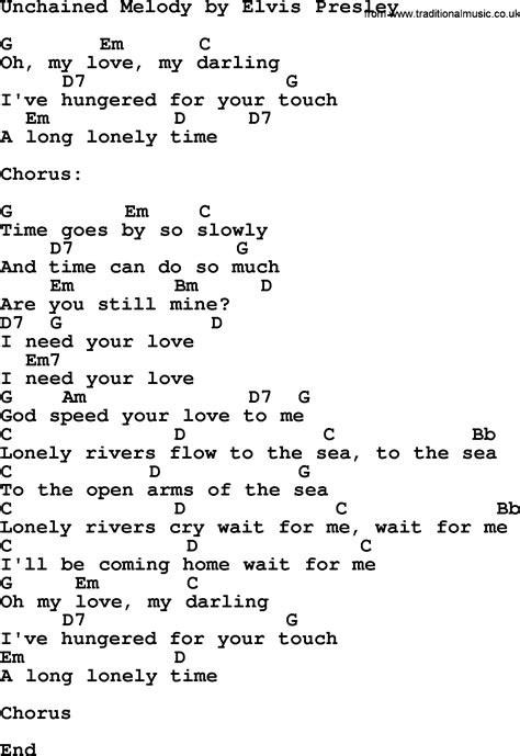 Unchained Melody, by Elvis Presley - lyrics and chords