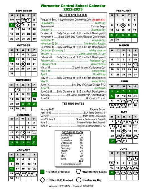 Worcester Central School District Calendar 2024-2025