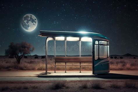 Empty Bus Stop at Night with the Moon and the Stars Shining in the Sky ...