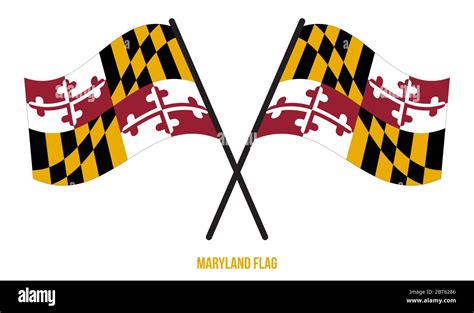 Two Crossed Waving Maryland Flag On Isolated White Background. United ...