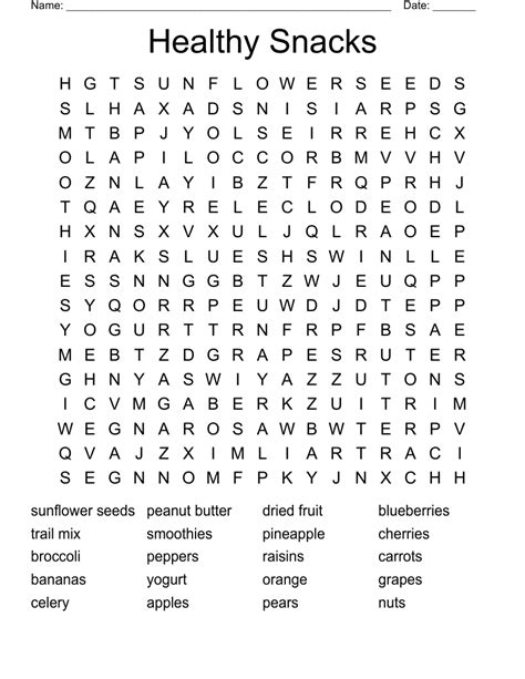 healthy foods snacks word search wordmint - healthy eating word search ...