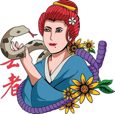 Vector japanese geisha culture illustration, Geisha with snake japanese, Geisha illustration ...