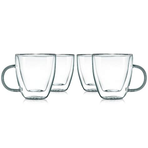 Nutrichef 4 Pcs. Of Clear Glass Coffee Mug - Elegant Clear Glasses With ...