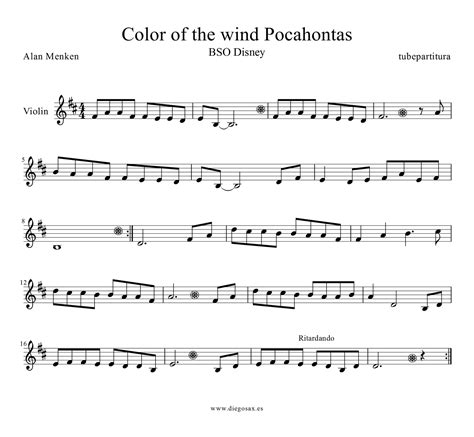 tubescore: Colors of the Wind by Alan Menken Sheet Music for Violin. Pocahontas Violin Music ...