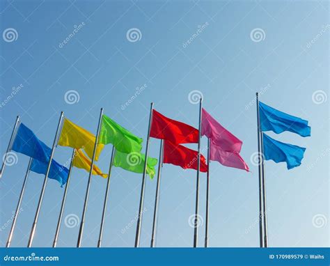 Colorful Flags in the Sky Under the Landscape Stock Image - Image of cityscape, outdoors: 170989579