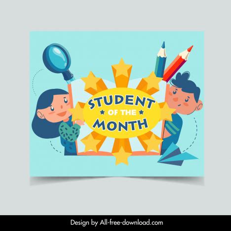 Student of the month banner dynamic cartoon characters educational ...