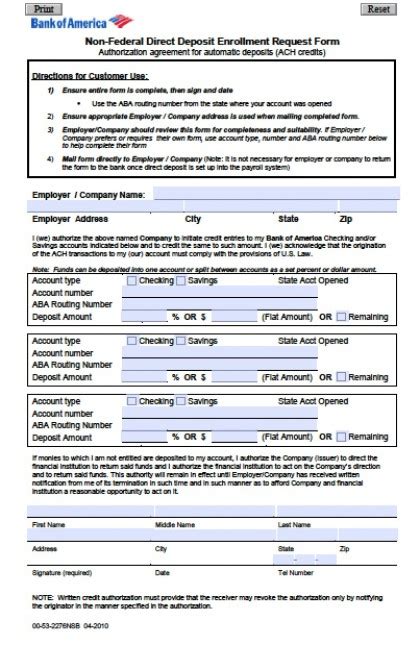 Download Bank of America Direct Deposit Form | PDF wikiDownload