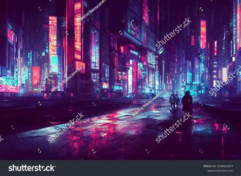 Futuristic Cyberpunk City Full Neon Lights Stock Illustration 2198643879 | Shutterstock