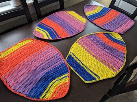 Easter Egg Placemats-set of 4 Handmade Crochet Pink Blue Yellow Orange Purple Blue Easter ...