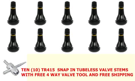 Tire Valve TR415 - 1.25" Length Snap-In Tubeless Rubber Valve Stem (10 ...