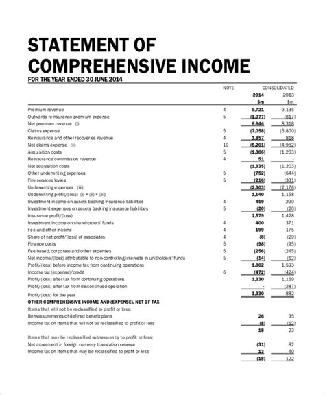 Statement Of Comprehensive Income Template