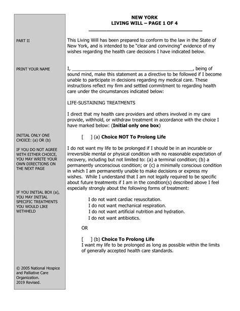 Free New York Living Will Form Template - PDF – eForms