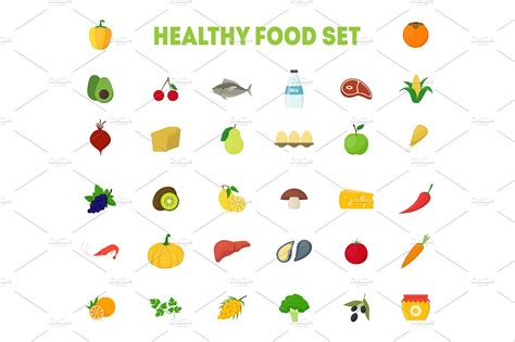 Healthy Food Signs Color Big Set. | Food Illustrations ~ Creative Market