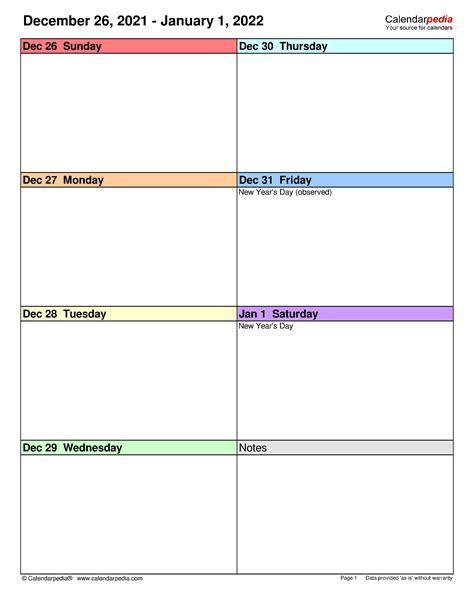 Weekly Calendars 2022 for PDF - 12 free printable templates