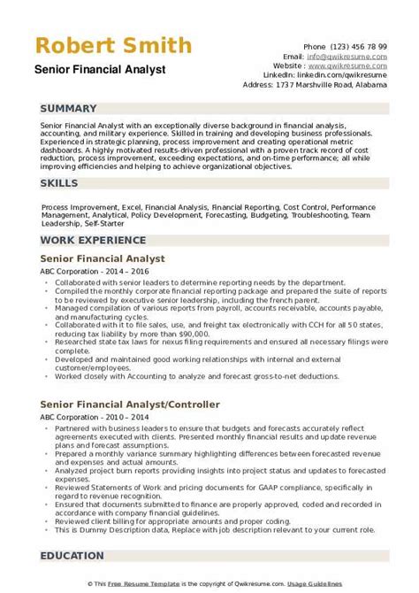 Senior Financial Analyst Resume Samples | QwikResume