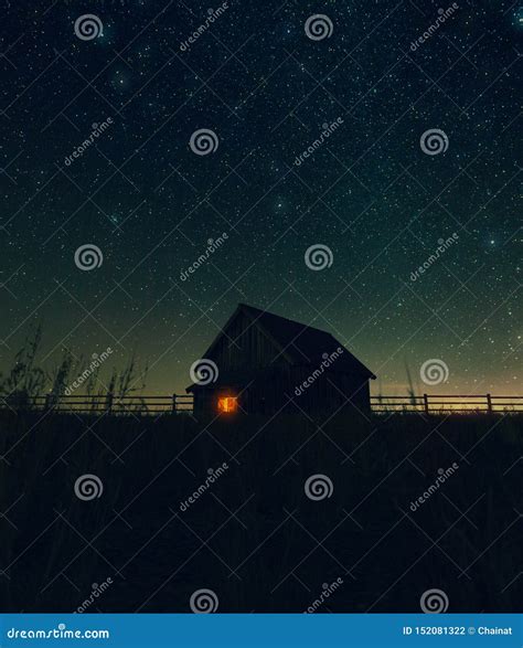 Scene of old barn at night stock illustration. Illustration of nature ...