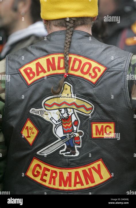 The logo of motorcycle club 'Bandidos Germany' pictured on a leather Stock Photo, Royalty Free ...