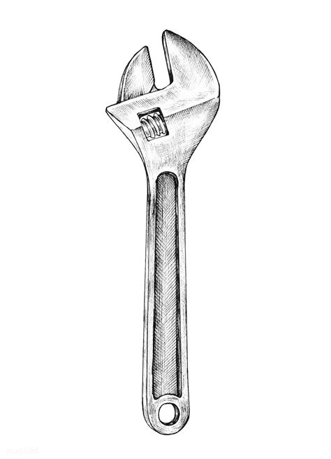 Hand-drawn adjustable wrench illustration | free image by rawpixel.com | Sketches, Tool tattoo ...