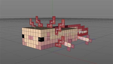 Rigged Minecraft Axolotl 3D model rigged C4D