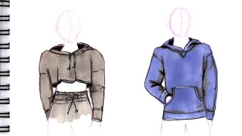 HOW TO DRAW HOODIES Step by Step Drawing Tutorial. Sketch a crop top hoodie and a hoodie with ...