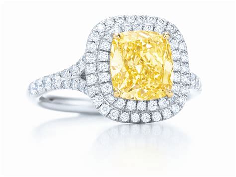 OrStar SunShine Collection Yellow Diamond ring surrounded by round brilliant cut diamonds set in ...