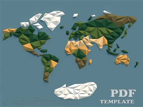 Model - World Map, world map papercraft, low poly world map, paper world map