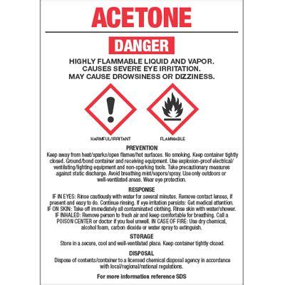 GHS Chemical Labels - Acetone, GHS Labels | Emedco