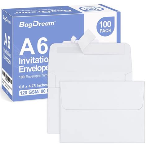 BagDream 100 Pack A6 Envelopes Self Seal 6.5 x 4.75" White Kraft Paper Invitation Envelopes for ...