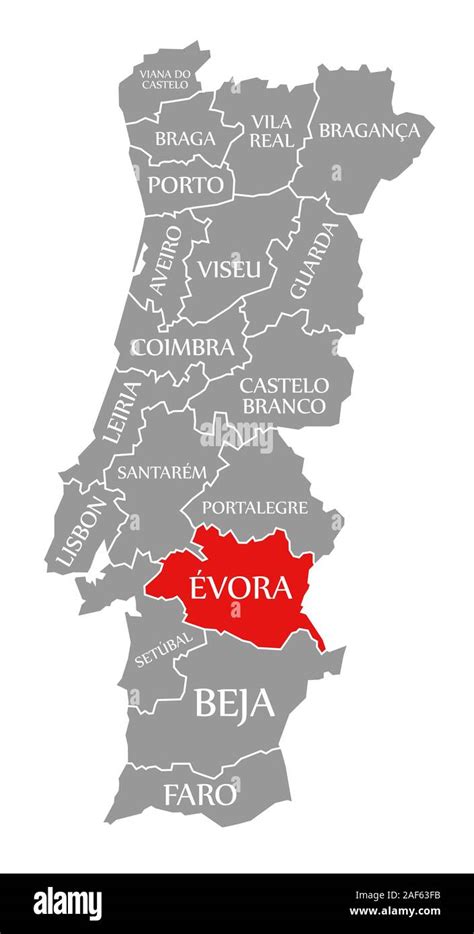 Evora red highlighted in map of Portugal Stock Photo - Alamy