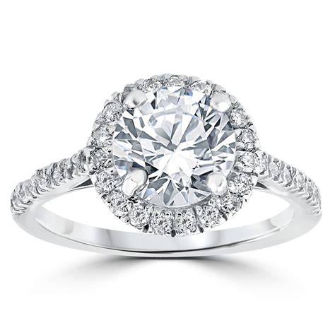 2 1/3 ct Round Round Diamond Halo Engagement Ring 14k White Gold Enhanced