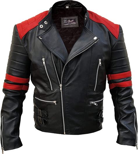 Outfit Craze Men Brando Biker Black And Red Leather Jacket (3X ...