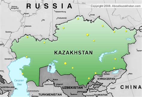 Kazakhstan map with main cities, towns, regions