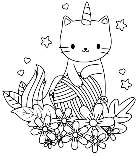 Unicorn Cat on Rainbow Coloring Page - Free Printable Coloring Pages for Kids