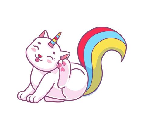 Cute kawaii caticorn, happy kitten scratching ear 33296922 Vector Art at Vecteezy