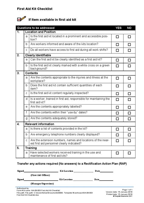 First Aid Kit Checklist Template | ubicaciondepersonas.cdmx.gob.mx