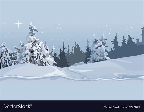 Cartoon grey winter forest of snow-covered trees Vector Image