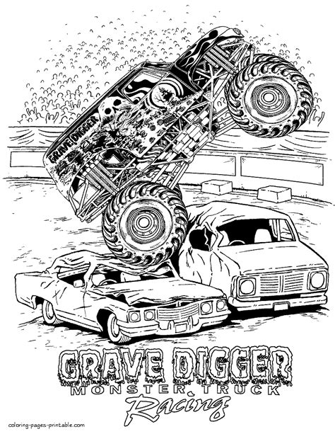 Grave Digger monster truck coloring pages printable || COLORING-PAGES-PRINTABLE.COM