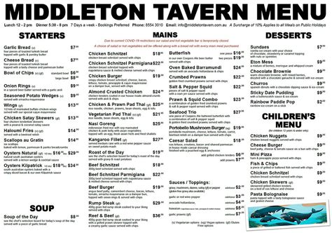 Middleton Tavern Menu