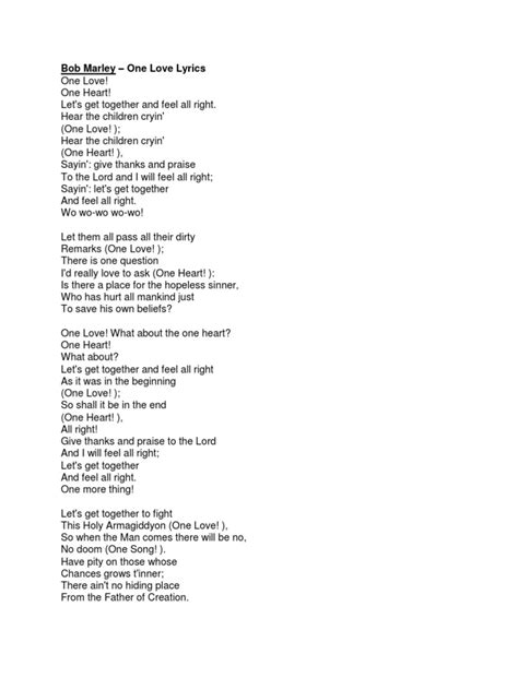 Bob Marley - One Love Lyrics | PDF