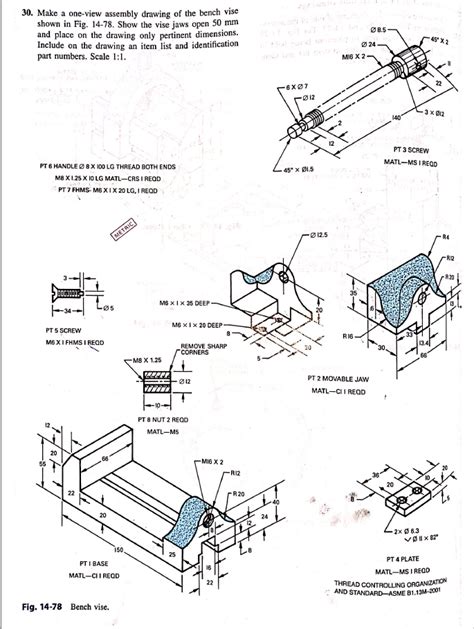 Solved Make a one-view assembly drawing of the bench vise | Chegg.com