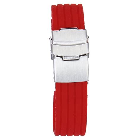 Waterproof Silicone Rubber Watch Strap with Deployant Buckle 24mm Red-in Watchbands from Watches ...