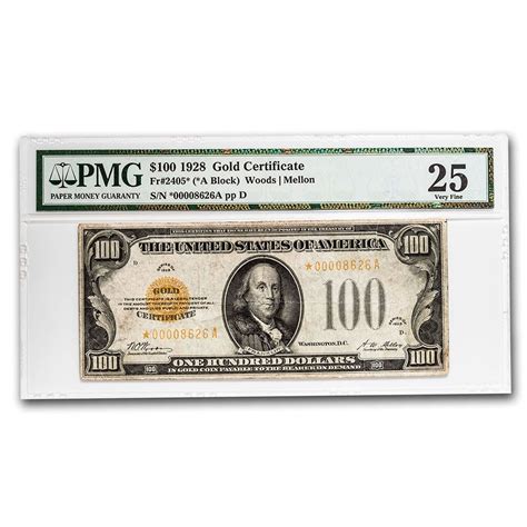 Buy 1928* $100 Gold Certificate VF-25 PMG | APMEX