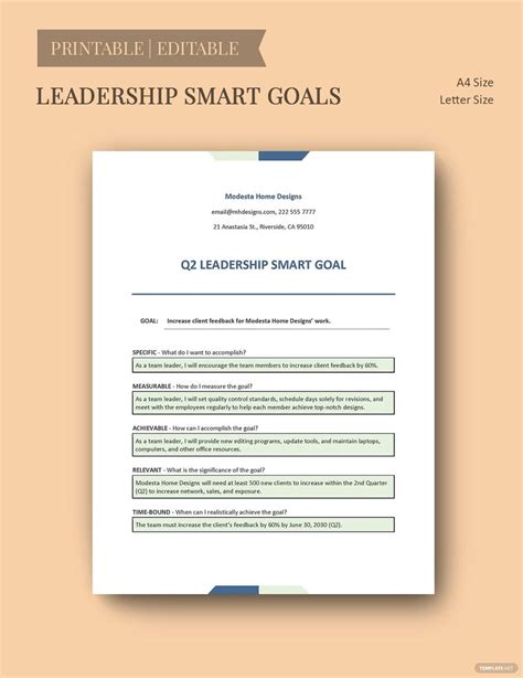 Nursing Leadership Smart Goals Template in PDF, PPT, Word, Google Docs, Google Slides, Excel ...