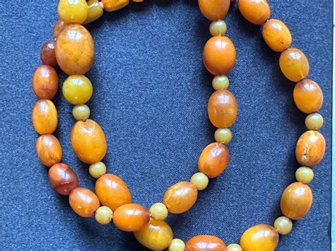 Rare Antique Amber Necklace - Oblong Butterscotch color Amber beads, no ...