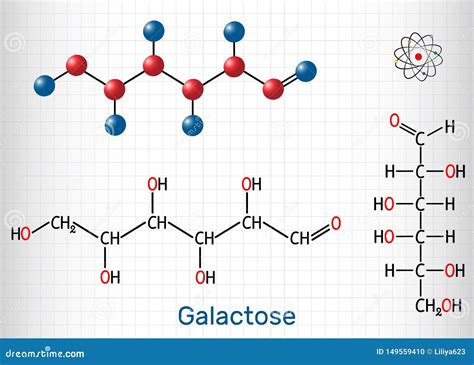 Galactose, D-galactose, Milk Sugar Molecule. Linear Form. Structural ...