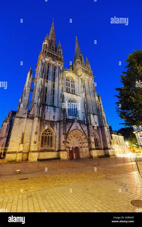 Quimper cathedral night quimper brittany hi-res stock photography and ...