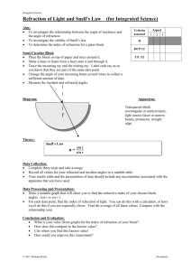 Experiment to Verify Snell`s Law of Refraction and to