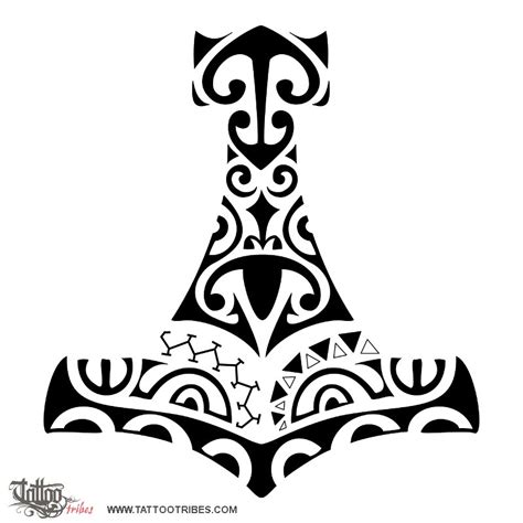 Tattoo of Polynesian Mjolnir, Protection tattoo - custom tattoo designs on TattooTribes.com